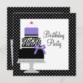 Lila Zebra Cake Cupcake Geburtstagsparty Einladung (Vorne/Hinten)