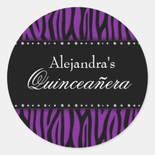 Lila Zebra Diamonds Quinceanera Runder Aufkleber