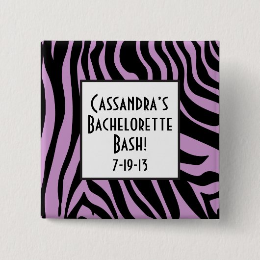 Lila Zebra-Druck Bachelorette Knopf Button (Vorderseite)