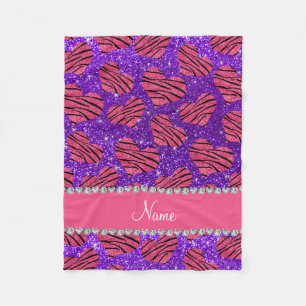 Lila Zebra Glitter des rosa Herznamensindigos Fleecedecke