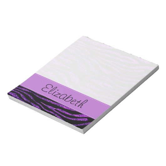 Lila Zebra, Glitzer Zebra, Streifen, Ihr Name Notizblock (Rotiert)