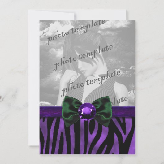 Lila Zebra Jeweled Bow Gothic Einladung (Vorderseite)