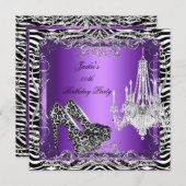 Lila Zebra Leopard Print Party Heelse Party Einladung (Vorne/Hinten)