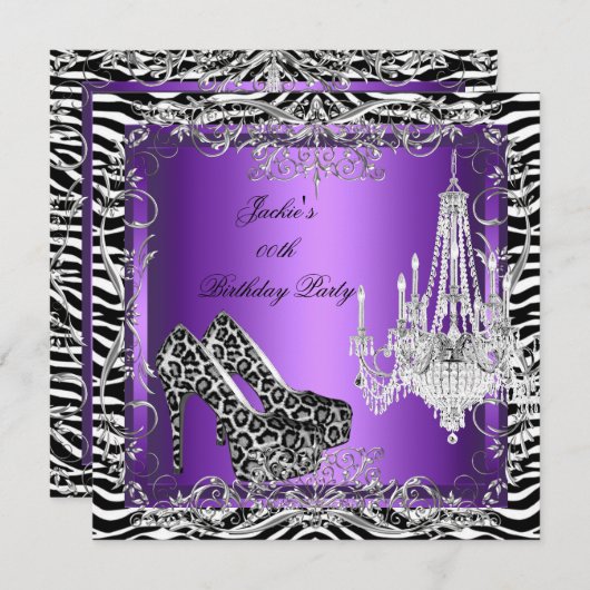 Lila Zebra Leopard Print Party Heelse Party Einladung (Vorne/Hinten)