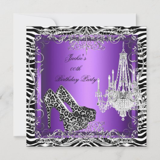 Lila Zebra Leopard Print Party Heelse Party Einladung (Vorderseite)