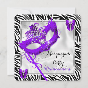Lila-Zebra-Maskenball-Quinceanera 15. Party Einladung
