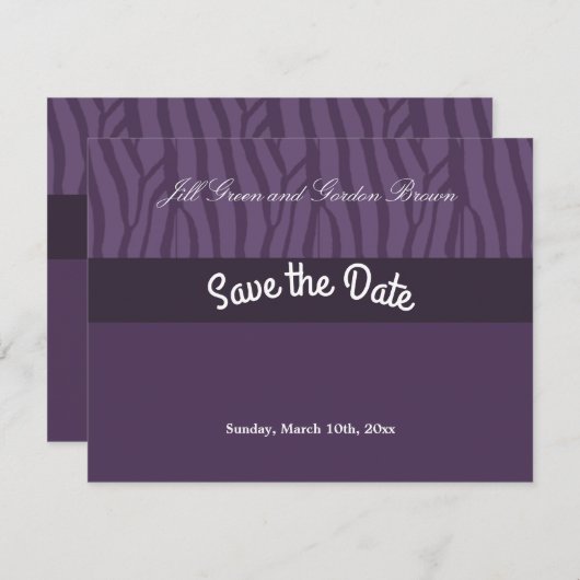 Lila Zebra Muster Save the Date (Vorne/Hinten)