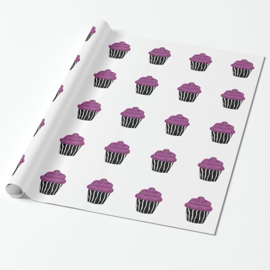 Lila Zebra Pattern Cupcake Geschenkpapier (Ungerollt)