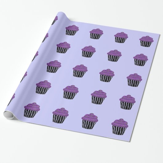 Lila Zebra Pattern Cupcake Geschenkpapier (Ungerollt)