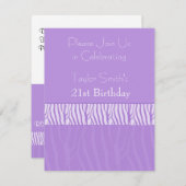 Lila Zebra Print 21. Geburtstag Einladung (Vorne/Hinten)