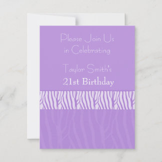 Lila Zebra Print 21. Geburtstag Einladung