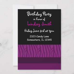 Lila Zebra Print Einladung zum Geburtstag