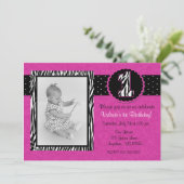 Lila Zebra Print Girls 1. Geburtstag Einladung (Stehend Vorderseite)