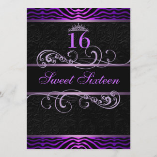 Lila Zebra Print & Swirl Sweet16 Geburtstagslädt e Einladung