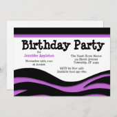 Lila Zebra Print Waves Geburtstagseinladungen Einladung (Vorne/Hinten)