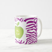 Lila Zebra-Streifen-Grün-Apple-Lehrers Kaffeetasse (VorderseiteRechts)