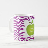 Lila Zebra-Streifen-Grün-Apple-Lehrers Kaffeetasse (Vorderseite Links)