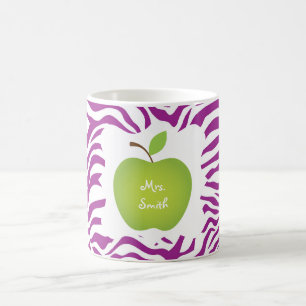 Lila Zebra-Streifen-Grün-Apple-Lehrers Kaffeetasse
