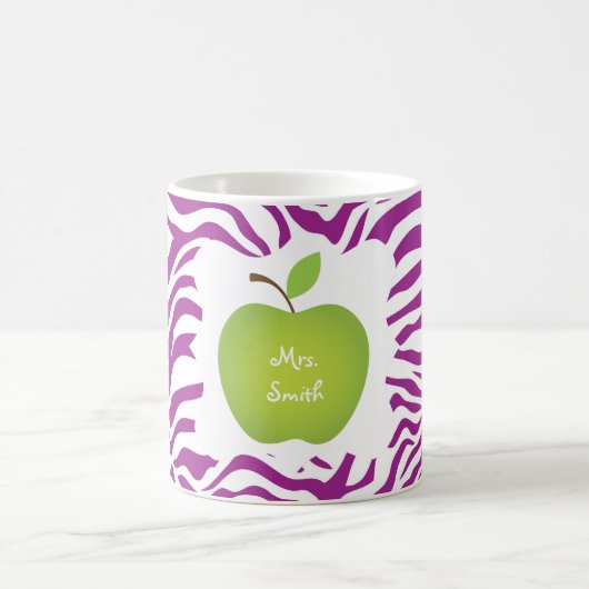 Lila Zebra-Streifen-Grün-Apple-Lehrers Kaffeetasse (Mittel)