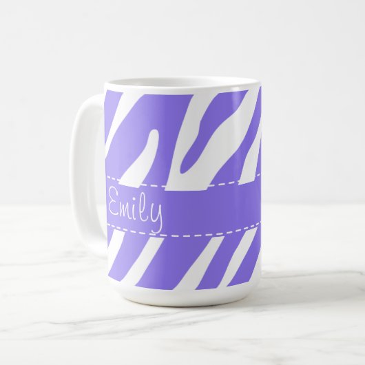 Lila Zebra-Streifen-Muster Kaffeetasse (Vorderseite Links)