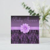 Lila Zebra-Streifen u. Bling Blumen-Baby-Dusche Einladung (Stehend Vorderseite)
