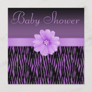 Lila Zebra-Streifen u. Bling Blumen-Baby-Dusche Einladung