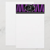 Lila Zebra Stripes mit Monogramm Briefpapier (Vorne/Hinten)