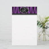 Lila Zebra Stripes mit Monogramm Briefpapier (Stehend Vorderseite)