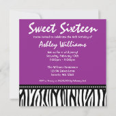 Lila Zebra Sweet 16 Einladung (Vorderseite)