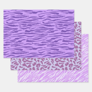 Lila Zebra- und Leopardrucke Geschenkpapier Set