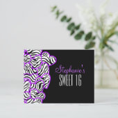 Lila Zebraherzen Sweet 16 Geburtstag Postkarte (Stehend Vorderseite)