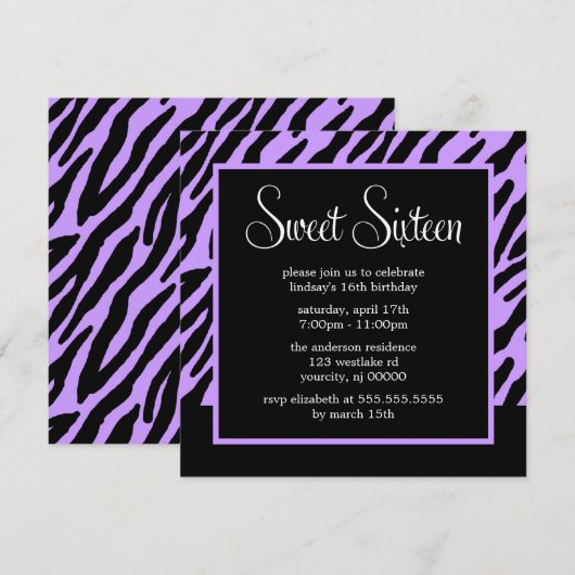 Lila Zebramuster Einladung (Vorne/Hinten)