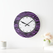 Lila Zebrastreifen (bling Imitat-Glitter) Große Wanduhr (Zuhause)