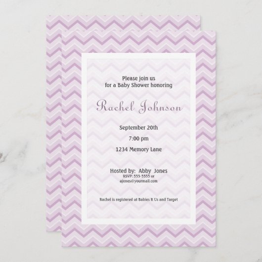 Lila Zickzack Babydusche Einladung (Vorne/Hinten)