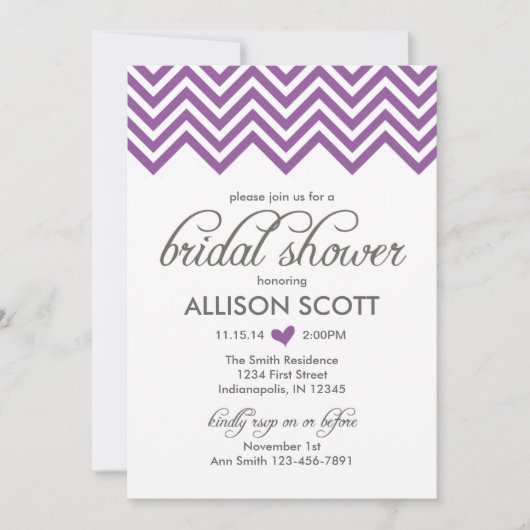 Lila Zickzack Brautparty-Einladung Einladung (Vorderseite)