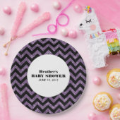 Lila Zickzack Glitzer Babydusche Teller (Party)