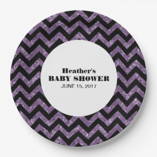 Lila Zickzack Glitzer Babydusche Teller