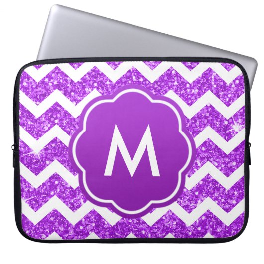 Lila Zickzack Glitzer-Monogramm Laptopschutzhülle (Vorderseite)