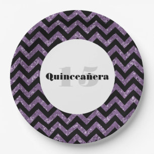 Lila Zickzack Glitzer Quinceañera Paper Teller