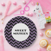 Lila Zickzack Glitzer Sweet 16 Paper Teller (Party)