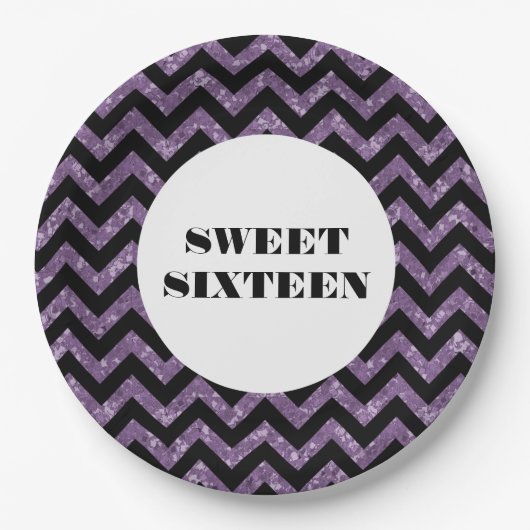 Lila Zickzack Glitzer Sweet 16 Paper Teller (Vorderseite)