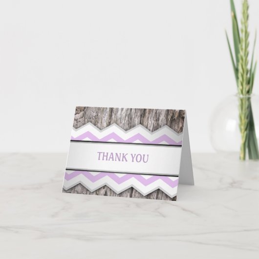 Lila Zickzack & Holz Rustikale Dankeskarten Dankeskarte (Vorderseite)