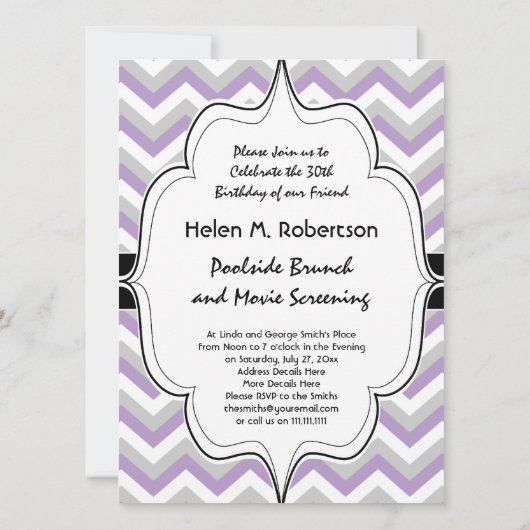 Lila Zickzack, modernes ZigZag-Muster Einladung (Rückseite)