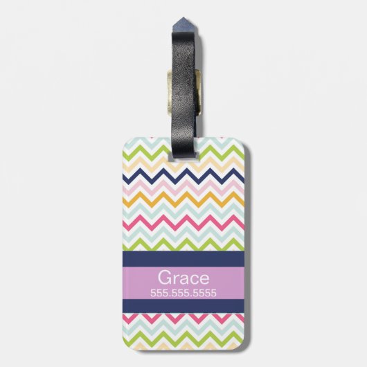 Lila Zickzack Monogramm-Gepäck-Umbau Gepäckanhänger (Rückseite vertikal)