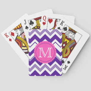 Lila Zickzack Monogramm Spielkarten
