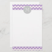 Lila Zickzack Monogramm-Stationierung Briefpapier (Vorne/Hinten)