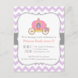 Lila Zickzack, Prinzessin Carriage Birthday Party Einladung