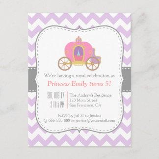 Lila Zickzack, Prinzessin Carriage Birthday Party Einladung