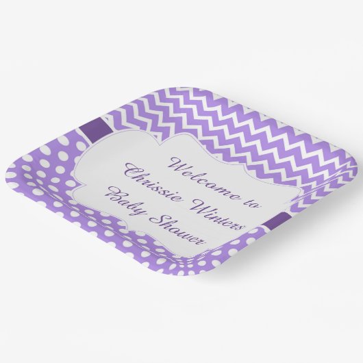 Lila Zickzack und weiße Polka Dots Kinderdusche Pappteller (Gewinkelt)