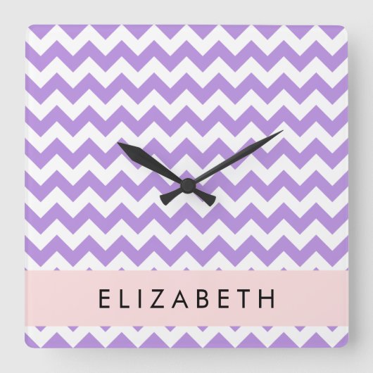 Lila Zigzag, Lila Zickzack, Ihr Name Quadratische Wanduhr (Vorderseite)